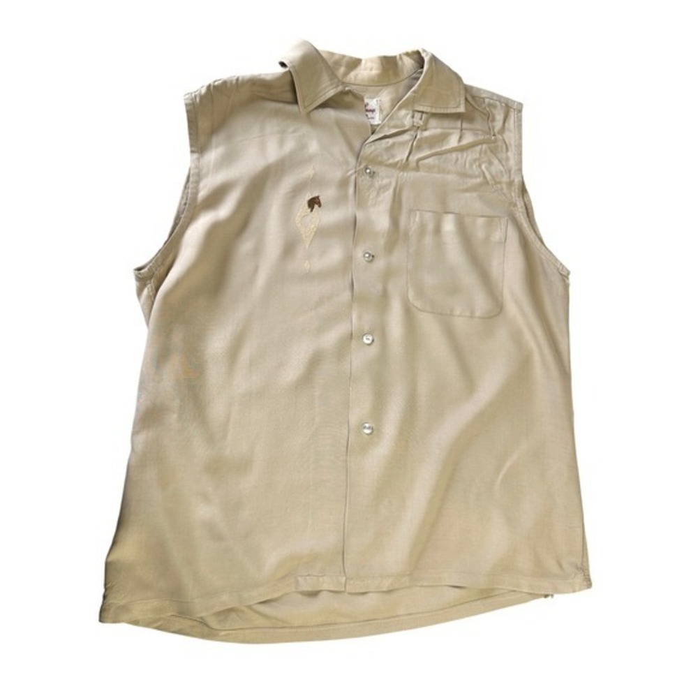 Vintage 1950s Palm Springs Elton Mens Sleeveless Rayon‎ Embroidered LoopShirt